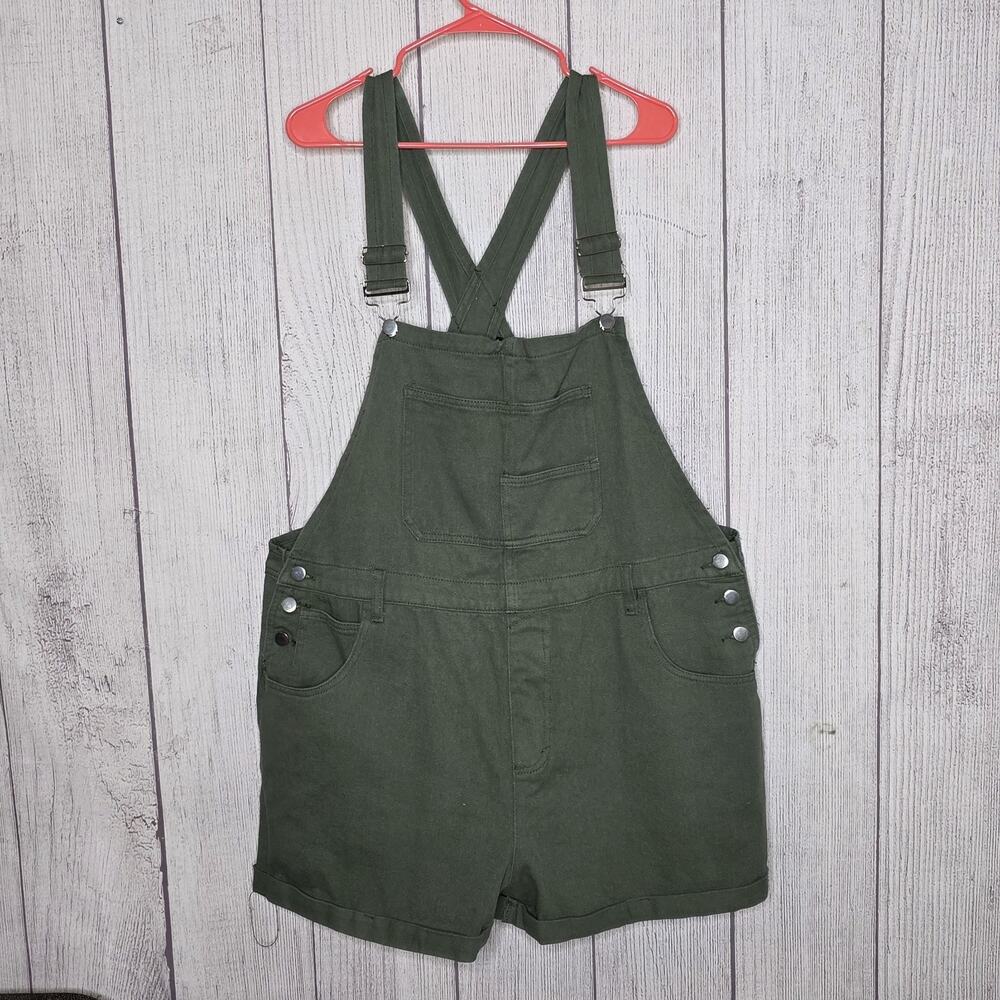 Olive Green Overall Shorts Utility Dungarees Bib Romper Plus Size XXL